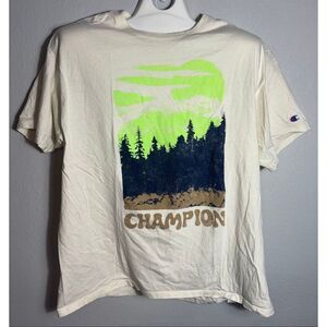 Champion Classic T-Shirt Mountains Graphic Size 2XL XXL Beige Cream